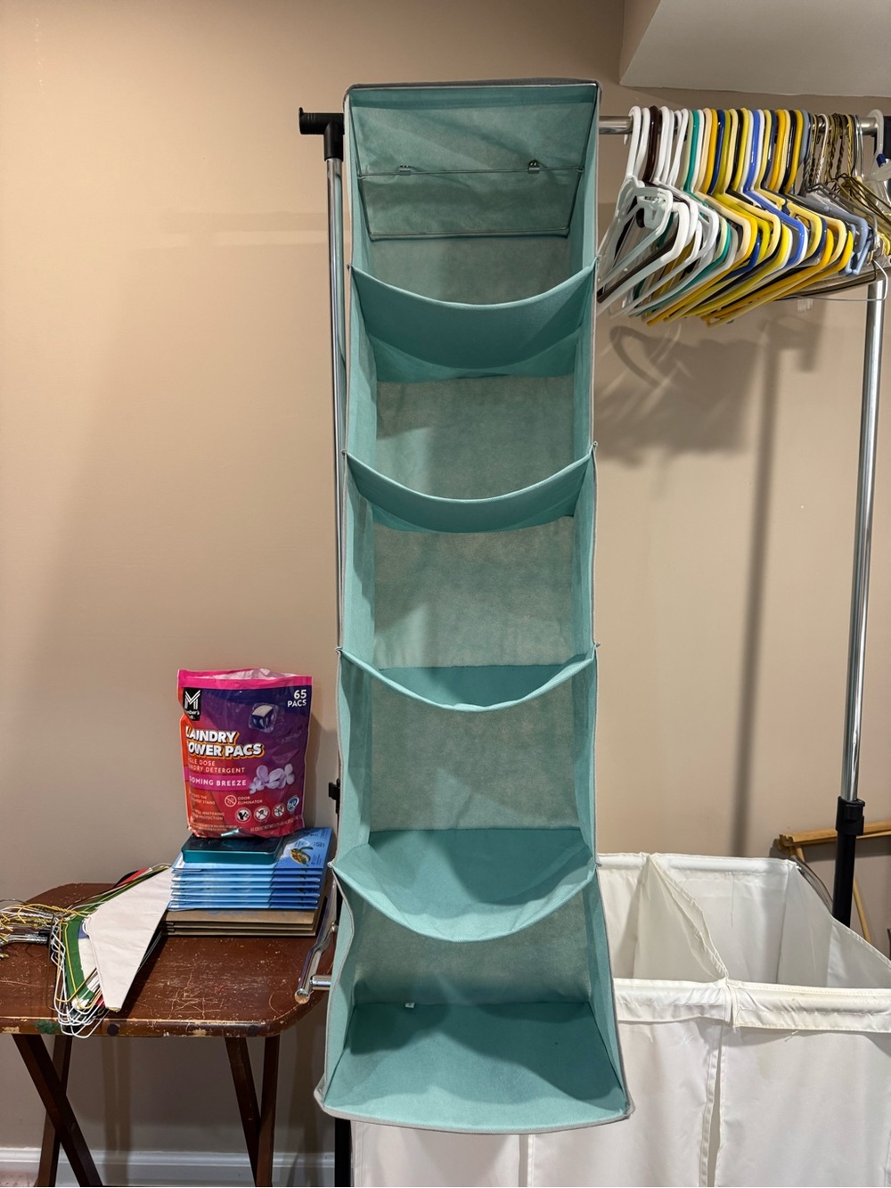 Fabric Hanging Organizer - Teal Over-the-Rod Storage